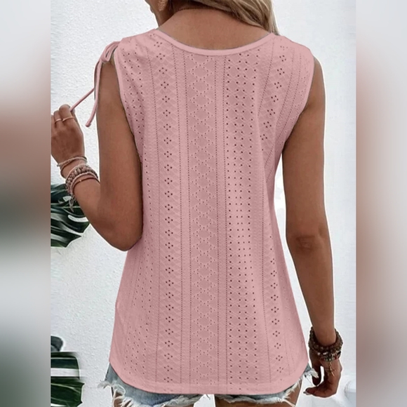 Eyelet Tie Shoulder Scoop Neck Tank - Picture 3 of 5